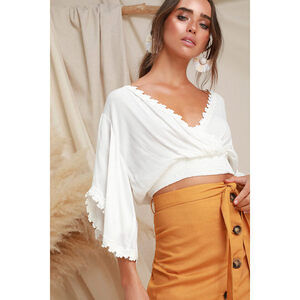 Lulus Pacifica White Lace Crop Top - Size XS